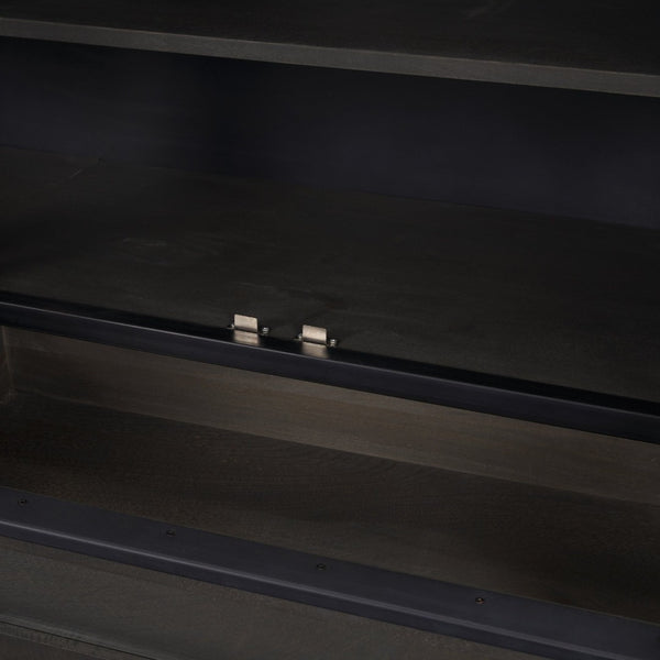 Mercana Gehry I 62.3” Industrial Sideboard with Mango Wood Accents and Glass Fronts for Stylish Storage 67532