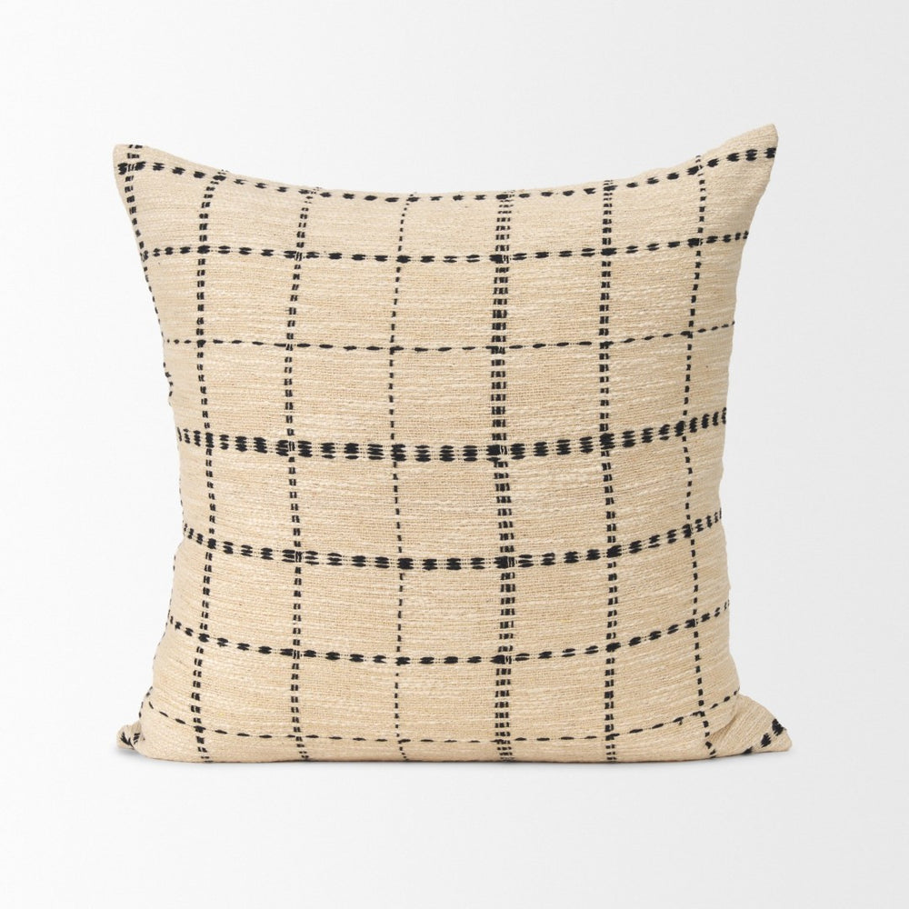 Mercana Jaela Decorative Pillow Cover - Chic Checkered Design for Modern and Rustic Home Interiors Beige | Black Stripes | 22x22 71086