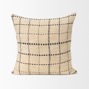 Mercana Jaela Decorative Pillow Cover - Chic Checkered Design for Modern and Rustic Home Interiors Beige | Black Stripes | 22x22 71086