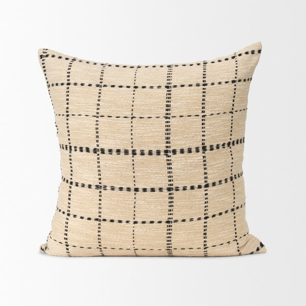 Mercana Jaela Decorative Pillow Cover - Chic Checkered Design for Modern and Rustic Home Interiors Beige | Black Stripes | 22x22 71086
