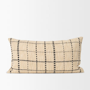 Mercana Jaela Decorative Pillow Cover - Chic Checkered Design for Modern and Rustic Home Interiors Beige | Black Stripes | 14x26 71087