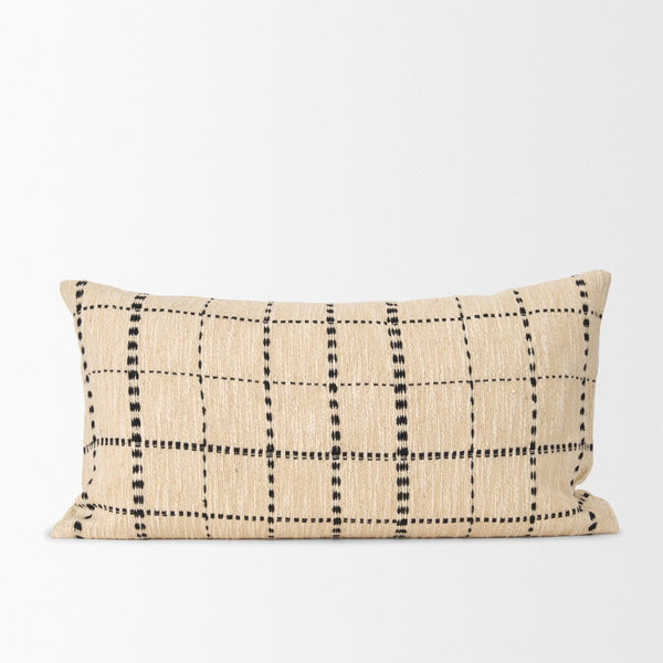 Mercana Jaela Decorative Pillow Cover - Chic Checkered Design for Modern and Rustic Home Interiors Beige | Black Stripes | 14x26 71087