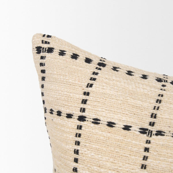 Mercana Jaela Decorative Pillow Cover - Chic Checkered Design for Modern and Rustic Home Interiors Beige | Black Stripes | 14x26 71087