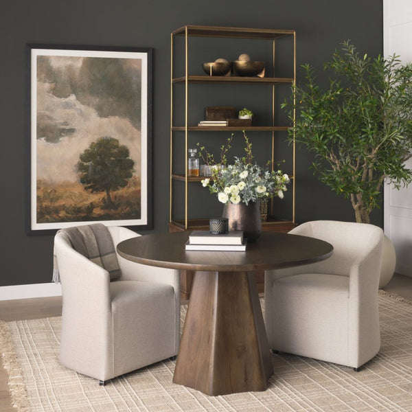 Mercana Jovani Elegant Round Dining Table in Solid Mango Wood with Sculptural Pedestal for Stunning Spaces 48" Dk Brown Wood Top | Dk Brown Wood Base 71104-AB