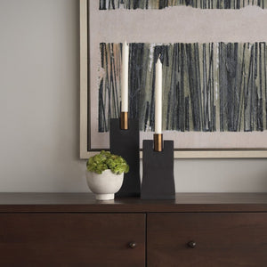 Mercana Polli Elegant Metal Taper Candleholders Set of 2 - Timeless Design for Modern and Rustic Spaces Matte Black | Brushed Gold 70672