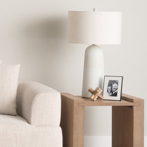 Mercana Javier Modern Ceramic Table Lamp with Elegant Gold Accents for Stylish Ambient Lighting Decor Light Base | Cream Shade 69789