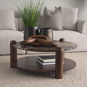 Mercana Jovia Round Coffee Table with Mango Wood Base and Unique Marble Top for Stylish Living Spaces 71122-AB