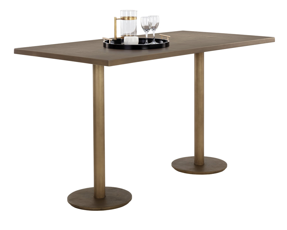 Sunpan Corina Bar Table - Handcrafted Iron with Antique Brass Finish, Unique Artisanal Design for Dining Spaces