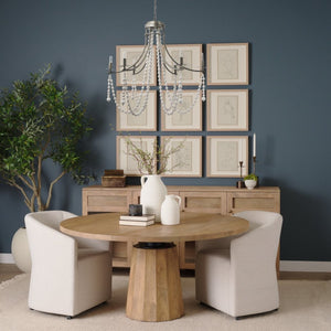 Mercana Selma Chandelier - Elegant Whitewashed Wood & Iron Design for Modern Living Spaces and Ambiance White Wood | Silver Metal 70047