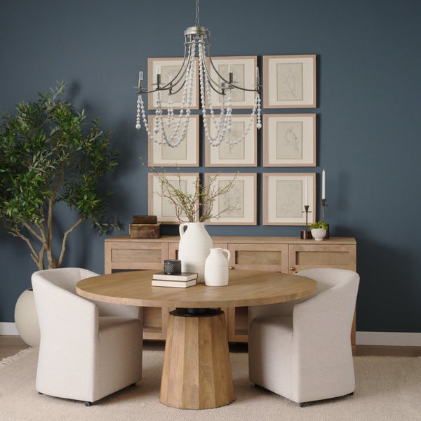 Mercana Selma Chandelier - Elegant Whitewashed Wood & Iron Design for Modern Living Spaces and Ambiance White Wood | Silver Metal 70047