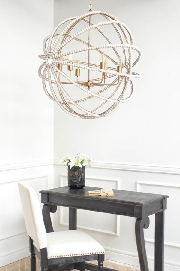 Mercana Ava Elegant Six-Bulb Chandelier with Rustic Beads for Boho Chic Lighting in Dining & Living Spaces 65273