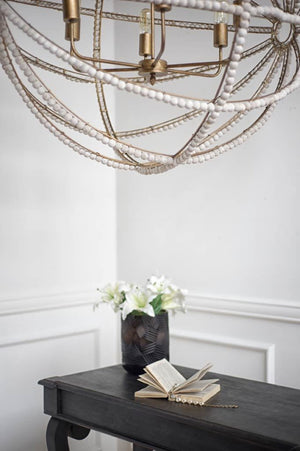 Mercana Ava Elegant Six-Bulb Chandelier with Rustic Beads for Boho Chic Lighting in Dining & Living Spaces 65273