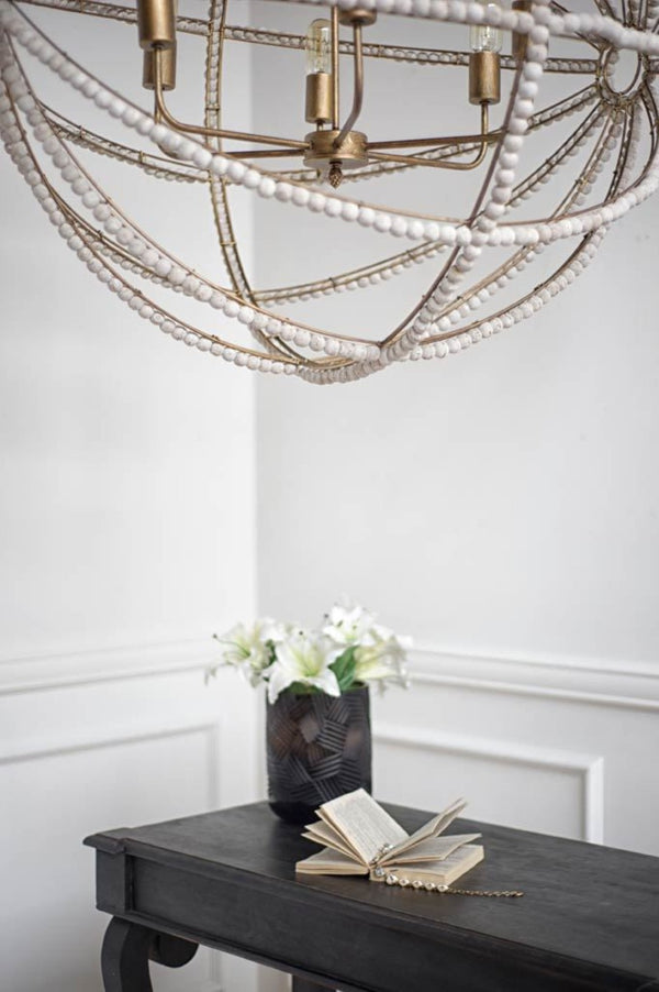 Mercana Ava Elegant Six-Bulb Chandelier with Rustic Beads for Boho Chic Lighting in Dining & Living Spaces 65273