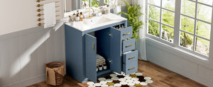 English Elm 36'' Bathroom Vanity with Ceramic Sink Combo Solid Wood Frame Soft-Closing Drawers Ample Storage Elegance Indigo N710P243327M