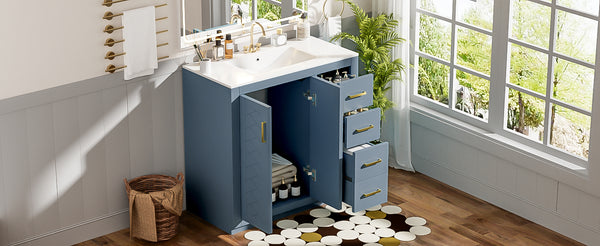 English Elm 36'' Bathroom Vanity with Ceramic Sink Combo Solid Wood Frame Soft-Closing Drawers Ample Storage Elegance Indigo N710P243327M
