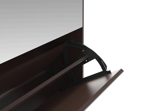 English Elm Mirror Shoe Cabinet with Mirror & Drawer Storage, 4-Tier 16-Pair Organizer, Bright Brown MDF Entryway Unit W760P206336