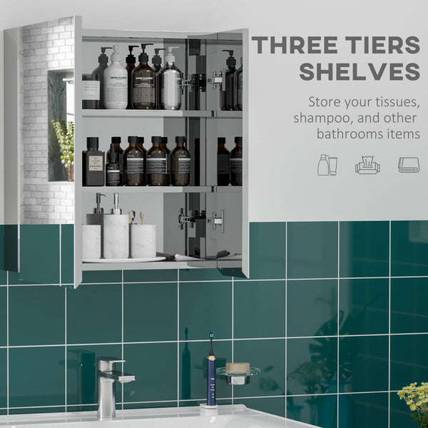 English Elm kleankin Stainless Steel Bathroom Mirror Cabinet with 3 Shelves, Space-Saving Wall-Mounted Storage Silver W2225P173926