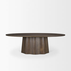 Mercana Jovani Elegant Solid Mango Wood Oval Dining Table with Sculptural Base for Stylish Gatherings 94" Dk Brown Wood Top | Dk Brown Wood Base 71109-AB