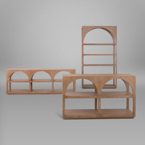 Mercana Bela Arched Shelving Unit - Elegant Mango Wood with Five Open Shelves for Stylish Storage Solutions 70579-AB