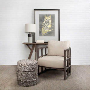 Mercana Skylar Chic Demi-Lune Accent Chair with Plush Cushions and Sculptural Wooden Frame for Any Space Cream Fabric | Brown Wood 67514