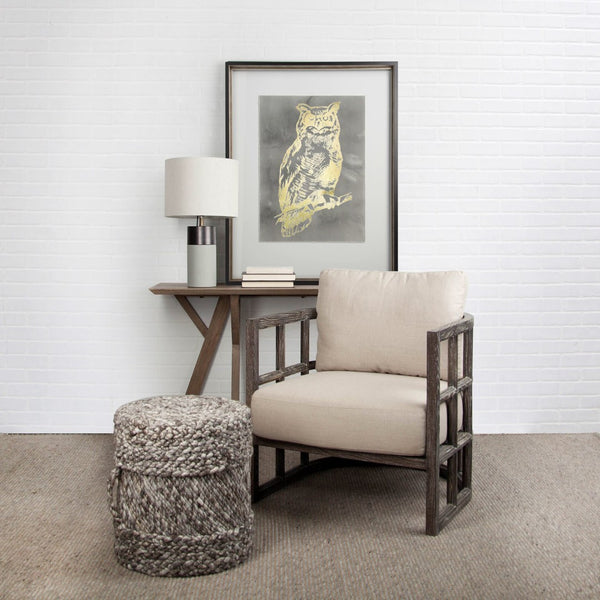 Mercana Skylar Chic Demi-Lune Accent Chair with Plush Cushions and Sculptural Wooden Frame for Any Space Cream Fabric | Brown Wood 67514