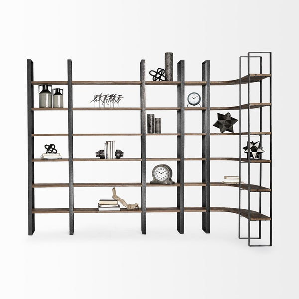 Mercana Taunton Industrial Six-Shelf Unit: Stylish Vertical Storage for Modern and Rustic Interiors, 90" Tall Dark Brown Wood | Black Metal 50367-AB