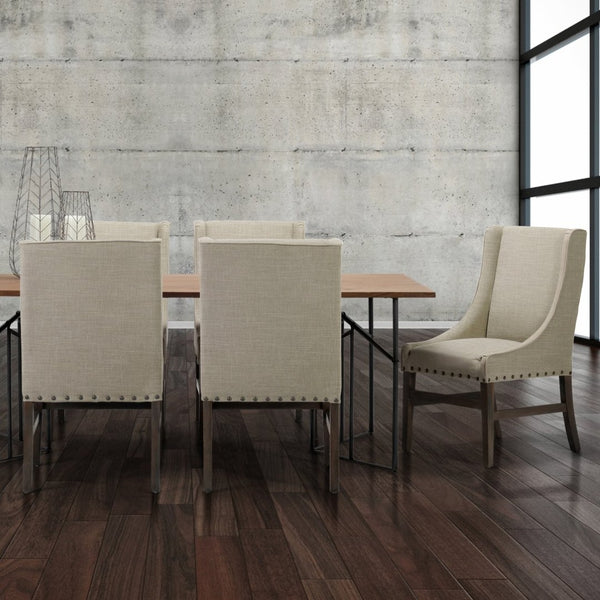 Mercana Kensington Classic Parsons Dining Chair with Solid Oak Frame and High-Back Comfort for Elegance Beige Fabric | Brown Wood 50388