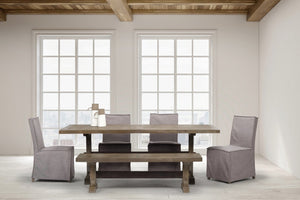 Mercana Elbert Chic Grey Upholstered Dining Chairs with Brown Wooden Base for Modern Farmhouse Style Gray Fabric | Side Chair 68189