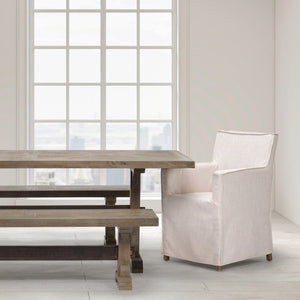 Mercana Elbert Chic Grey Upholstered Dining Chairs with Brown Wooden Base for Modern Farmhouse Style Cream Fabric ((Side Chair) 68190