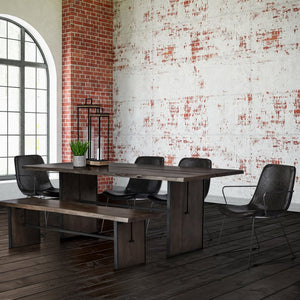 Mercana Sawyer Modern Industrial Dining Chair with Slate Faux Leather and Sturdy Matte Black Iron Frame Black Faux Leather | Black Metal (Armchair) 68311