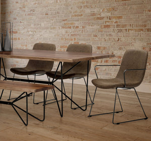 Mercana Sawyer Dining Chair Pair - Industrial-Style Slate Faux Leather with Matte Black Iron Frame Design Brown Faux Leather | Black Metal (Side Chair) 68314