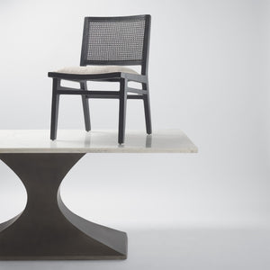 Mercana Wynn Contemporary Dining Chair with Cushioned Seat and Stylish Solid Wood Frame for Any Space Beige Fabric | Cane Back | Black Wood 69828