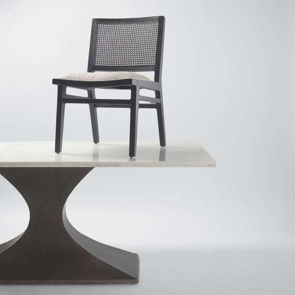 Mercana Wynn Contemporary Dining Chair with Cushioned Seat and Stylish Solid Wood Frame for Any Space Beige Fabric | Cane Back | Black Wood 69828