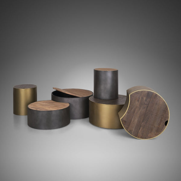 Mercana Eclipse Nesting Drum Coffee Tables with Lift-Top Storage for Modern Living Room Versatility 70240