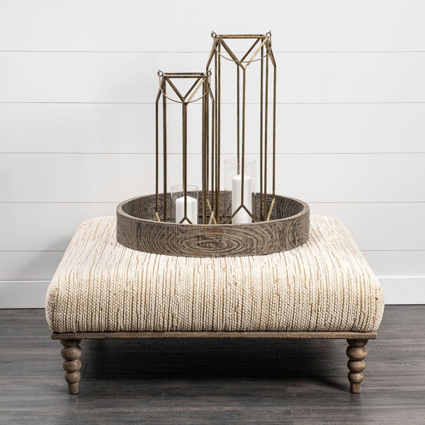 Mercana Alder Square Upholstered Accent Bench with Global Patterns and Sturdy Natural Wood Base for Versatile Décor 68743