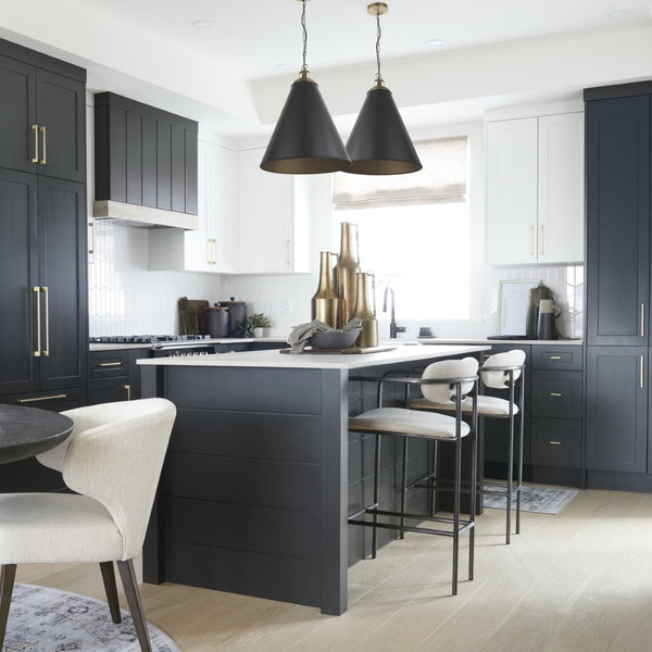 Mercana Fenton Pendant Light – Stylish Modern Farmhouse Design with Conical Shade for Elegant Illumination Black Shade | Gold Metal 65465