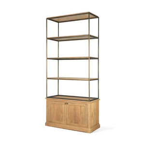 Mercana Baron Industrial Elegance 4-Door Mango Wood Shelving Unit with Gunmetal Accents for Stylish Storage Light Brown | Dark Aged Brass | 2 Doors 71119-AB