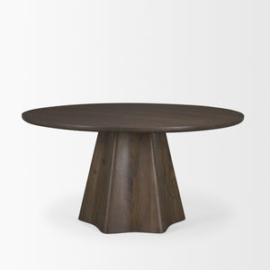 Mercana Jovani Elegant Round Dining Table in Solid Mango Wood with Sculptural Pedestal for Stunning Spaces 60" Dk Brown Wood Top | Dk Brown Wood Base 71107-AB