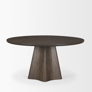 Mercana Jovani Elegant Round Dining Table in Solid Mango Wood with Sculptural Pedestal for Stunning Spaces 60" Dk Brown Wood Top | Dk Brown Wood Base 71107-AB