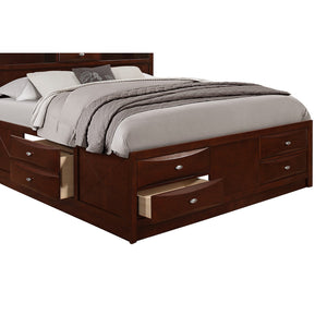 English Elm LUCILLE full bed with built-in bookcase headboard, 6 under-bed storage drawers, slatted base Merlot Queen B201S00274