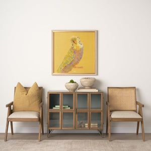 Mercana Donna Elegant Solid Wood Dining Chair with Woven Back and Cushioned Seat for Timeless Style Light Brown Wood | Cane Back | Beige Upholstery 69933