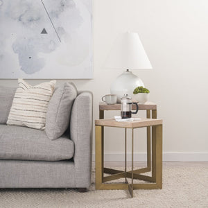 Mercana Mehdi Artisan Table Lamp - Spherical Taupe Base with Soft Tapered Shade for Inviting Ambiance White Ceramic 70169