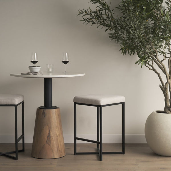 Mercana Frodo Modern Industrial Stool with Cream Cushioned Seat and Durable Iron Frame for Comfort White Fabric | Black Metal | Counter 68444