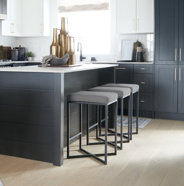 Mercana Frodo Contemporary Counter Stool with Plush Seat and Sturdy Iron Frame for Kitchen and Home Bars Gray Fabric | Black Iron | Counter 69574