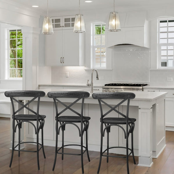 Mercana Etienne 26.25" Rustic Farmhouse Stool with Sturdy Iron Base for Stylish Kitchen and Bar Spaces Black Wood | Black Metal | Counter 68512