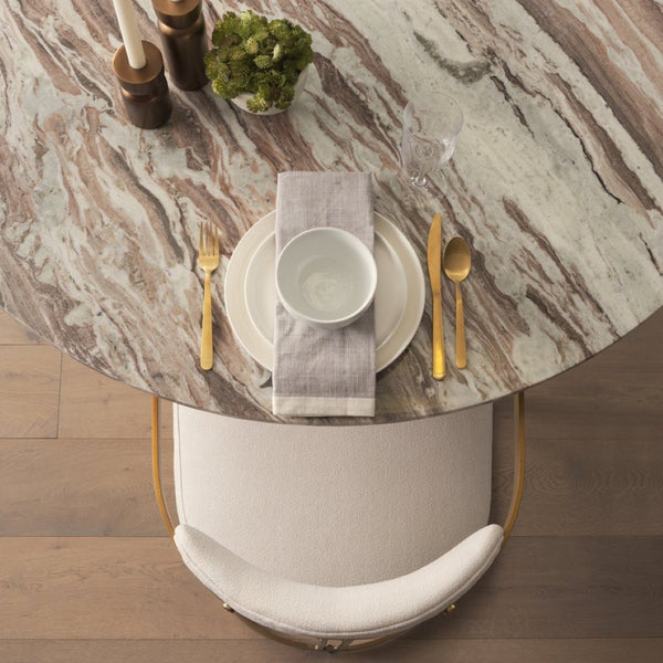 Mercana Hollyfield II Dining Chair – Luxurious Upholstered Seat with Striking Gold Iron Frame for Modern Spaces Cream Fabric | Gold Metal 69451