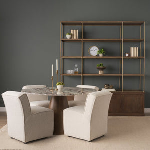 Mercana Allyson Round Pedestal Dining Table with Unique Pink Marble Top and Mango Wood Base for Elegance 71103-AB