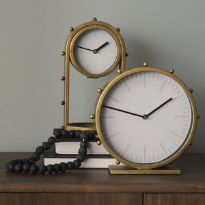 Mercana Marian Striking Studded Table Clock - Industrial Metal Design for Bold Home Decor and Style Gold Metal | Oval 69484