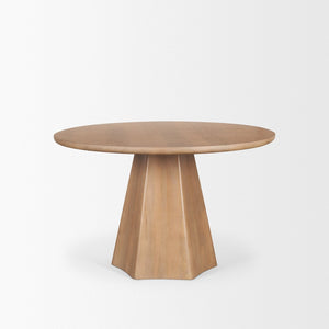 Mercana Jovani Elegant Round Dining Table in Solid Mango Wood with Sculptural Pedestal for Stunning Spaces 48" Lt Brown Wood Top | Lt Brown Wood Base 71105-AB