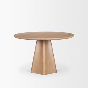 Mercana Jovani Elegant Round Dining Table in Solid Mango Wood with Sculptural Pedestal for Stunning Spaces 48" Lt Brown Wood Top | Lt Brown Wood Base 71105-AB